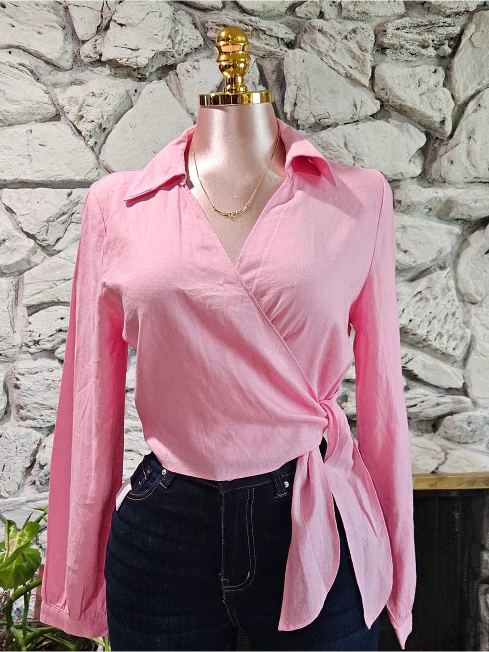 Women’s Pink Wrap Tie Blouse